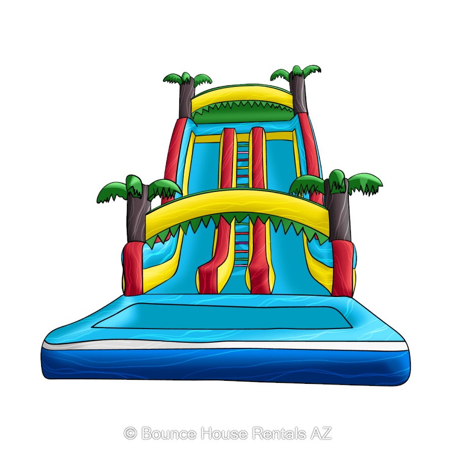 Tropical themed dual lane water slide rental.